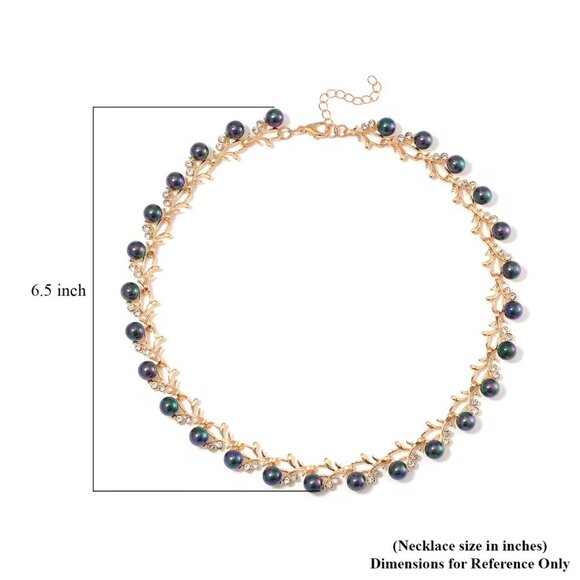 Peacock Color Shell Pearl and White Crystal Necklace in Goldtone - Picture 2 of 3